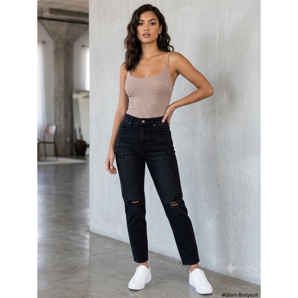 10 for $20 Sale: Windsor Taupe Glitter Cami Bodysuit | Size M | [Flaw Note]